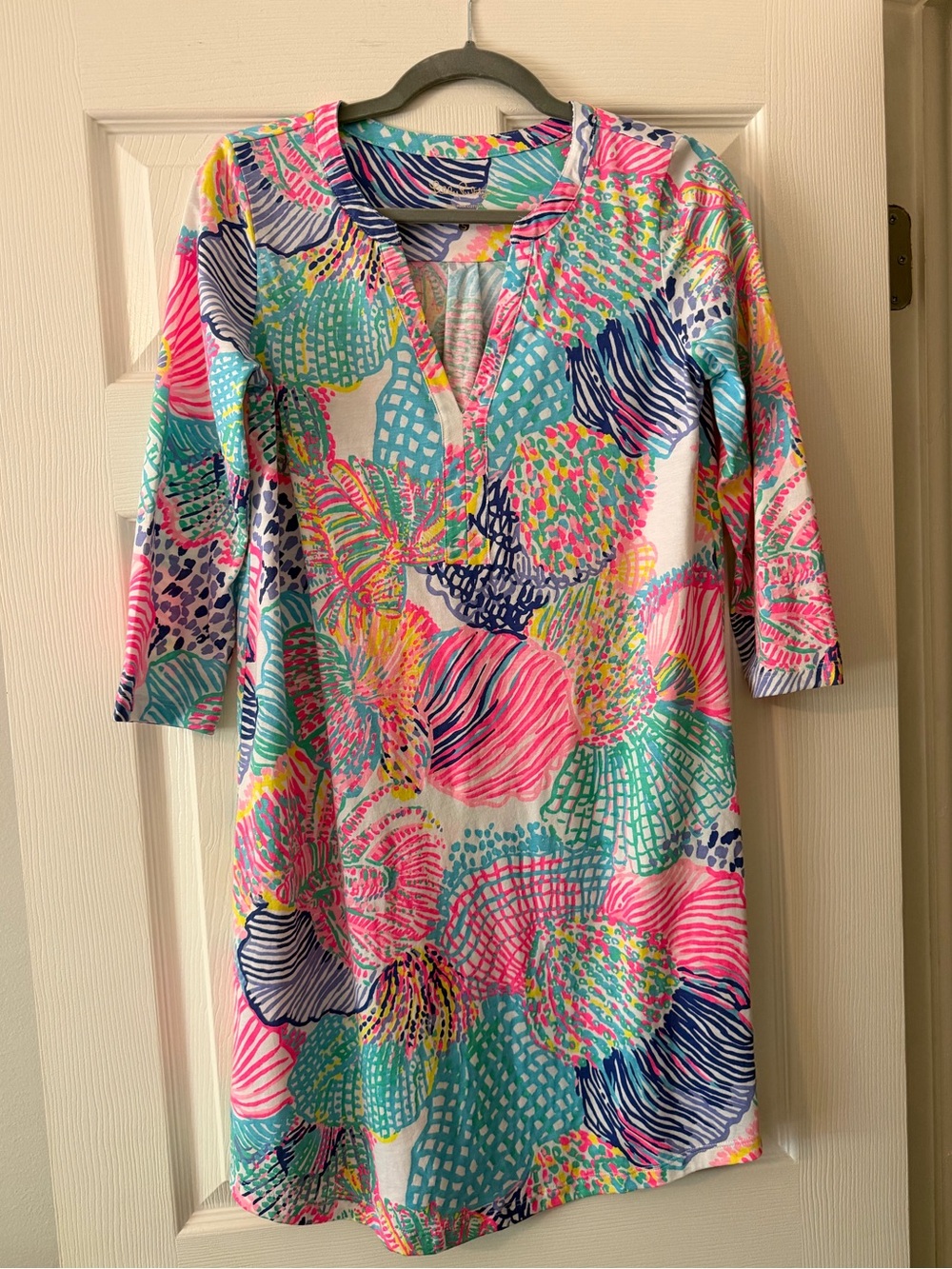 Lilly Pulitzer Pink, Turquoise & Navy Printed Midi Dress
